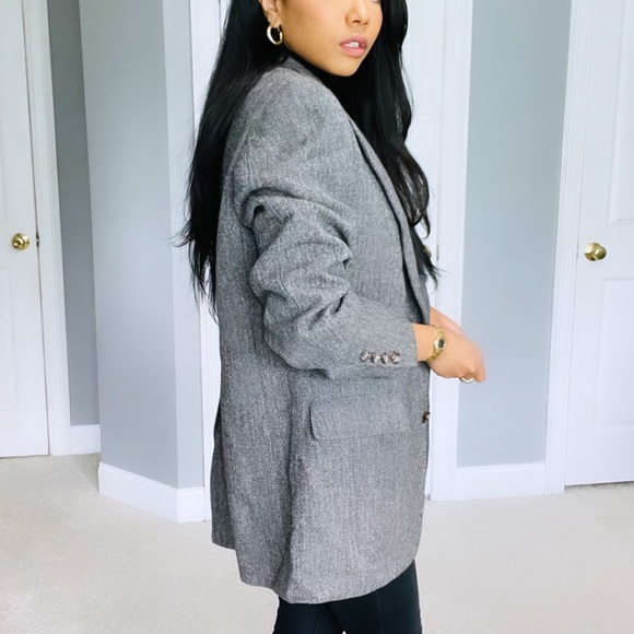 Vintage | Brown Grey 100% Wool Oversized Single Breasted Blazer - Picture 6 of 9